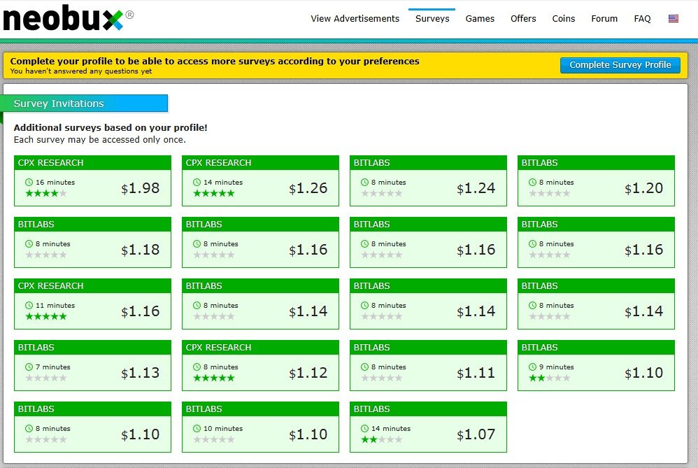 Neobux Survey Invitations