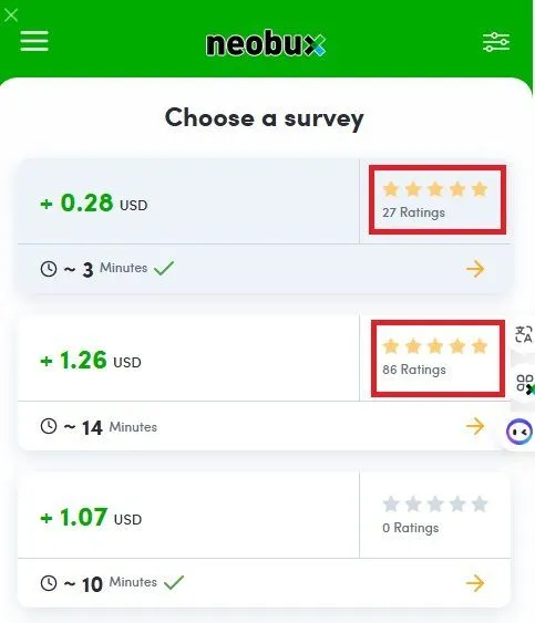 評價分數最高Survey